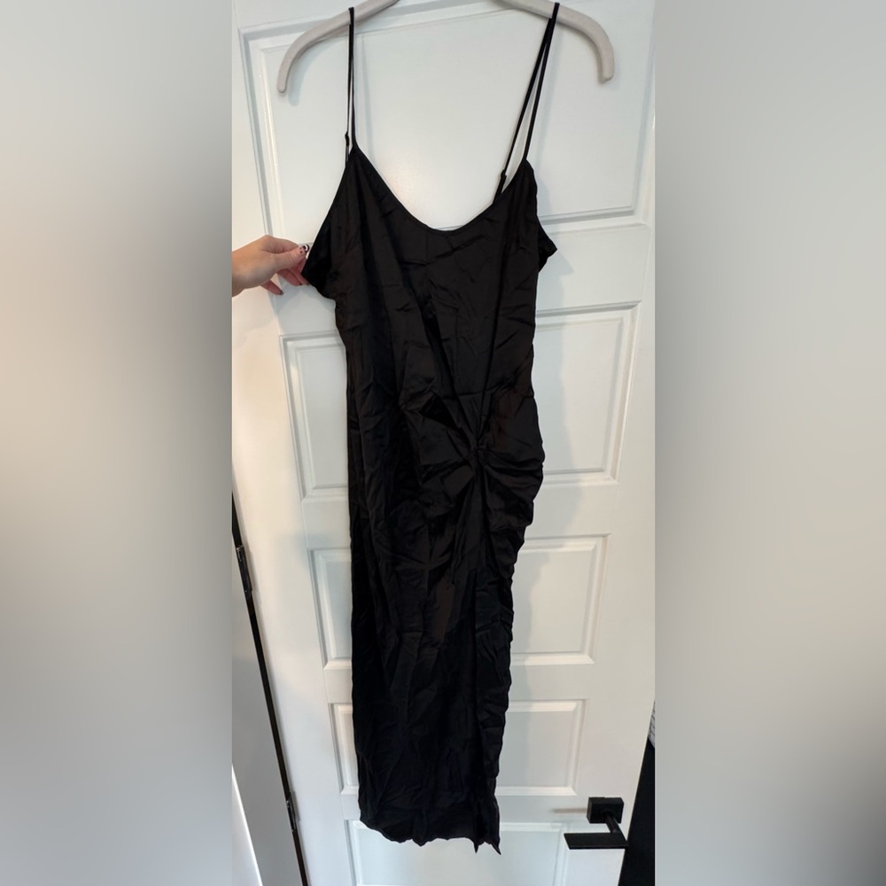 SKIMS Black Ruched Asymmetrical Slip Dress